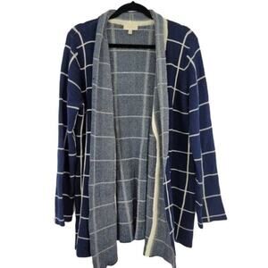 Modcloth Women's Open Front Windowpane Cotton Long Sleeve Cardigan Size 2X